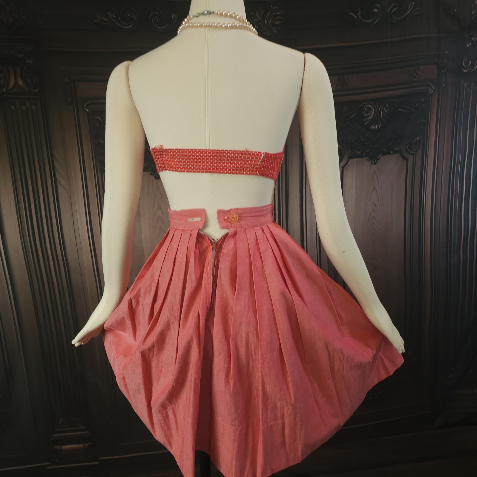 Vintage 1950s Skirt Pleated Pink Circle Skirt Retro Pinup Rockabilly Metal…