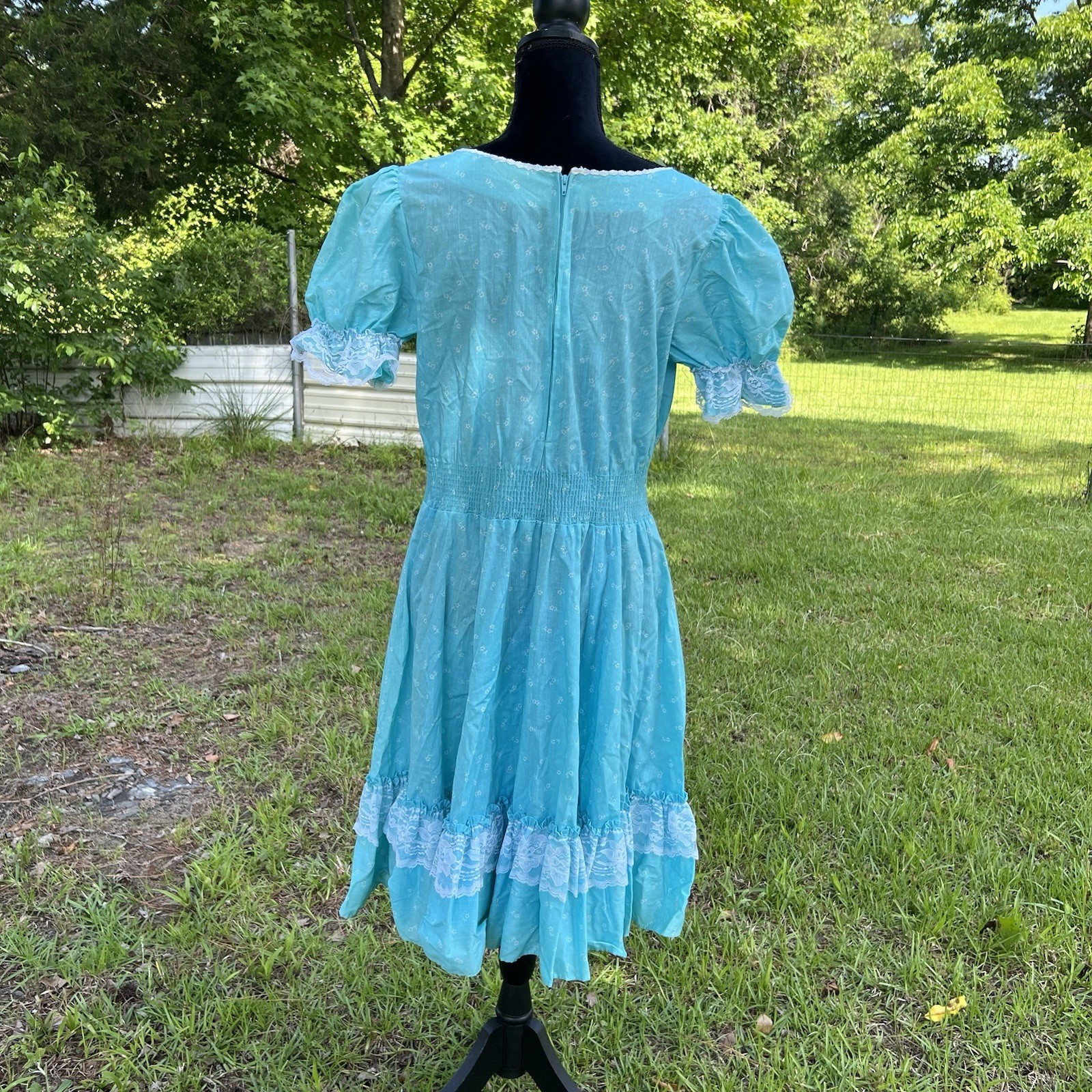 Vintage Partners Please Malco Modes Square Dance Dress Floral Blue Lace Size 14