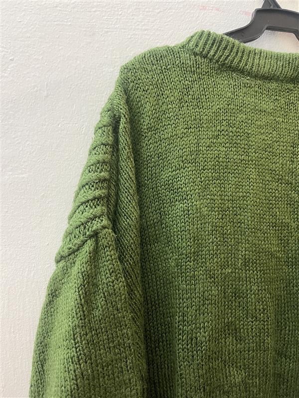 Vintage 1990s Handmade Green Wool Sweater – Cozy Knit Pullover, Family Heirloom