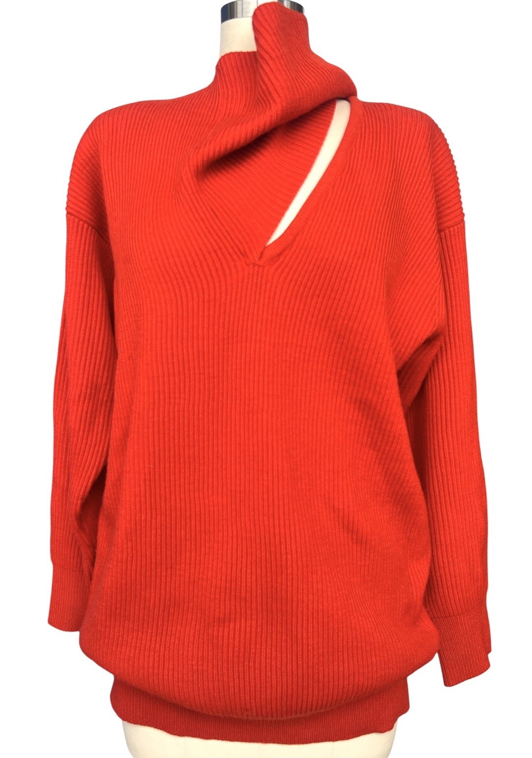 Vintage Adrienne Vittadini Red WoolSweater Scarf Wrap V Nk Minimalist 80s 90s S