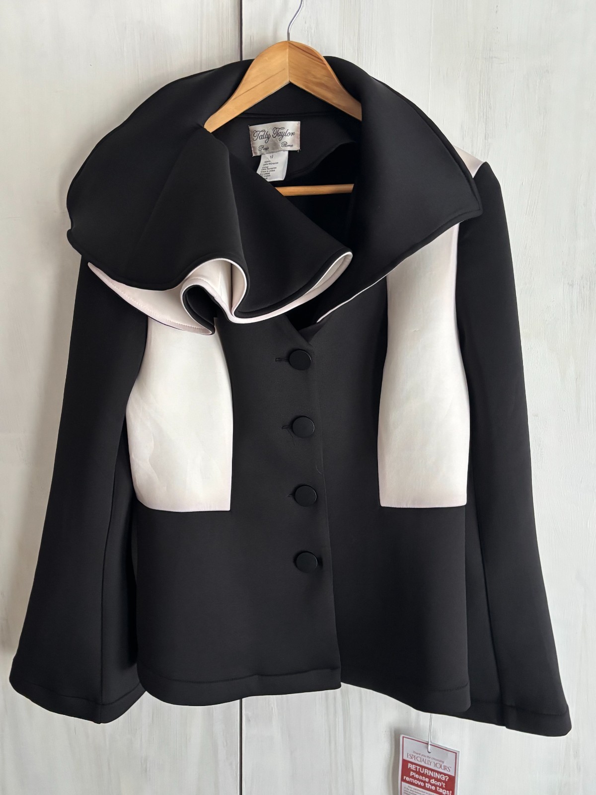 NWT Vintage 1980s Tally Taylor Avant Garde Scuba Blazer Jacket Black White 12