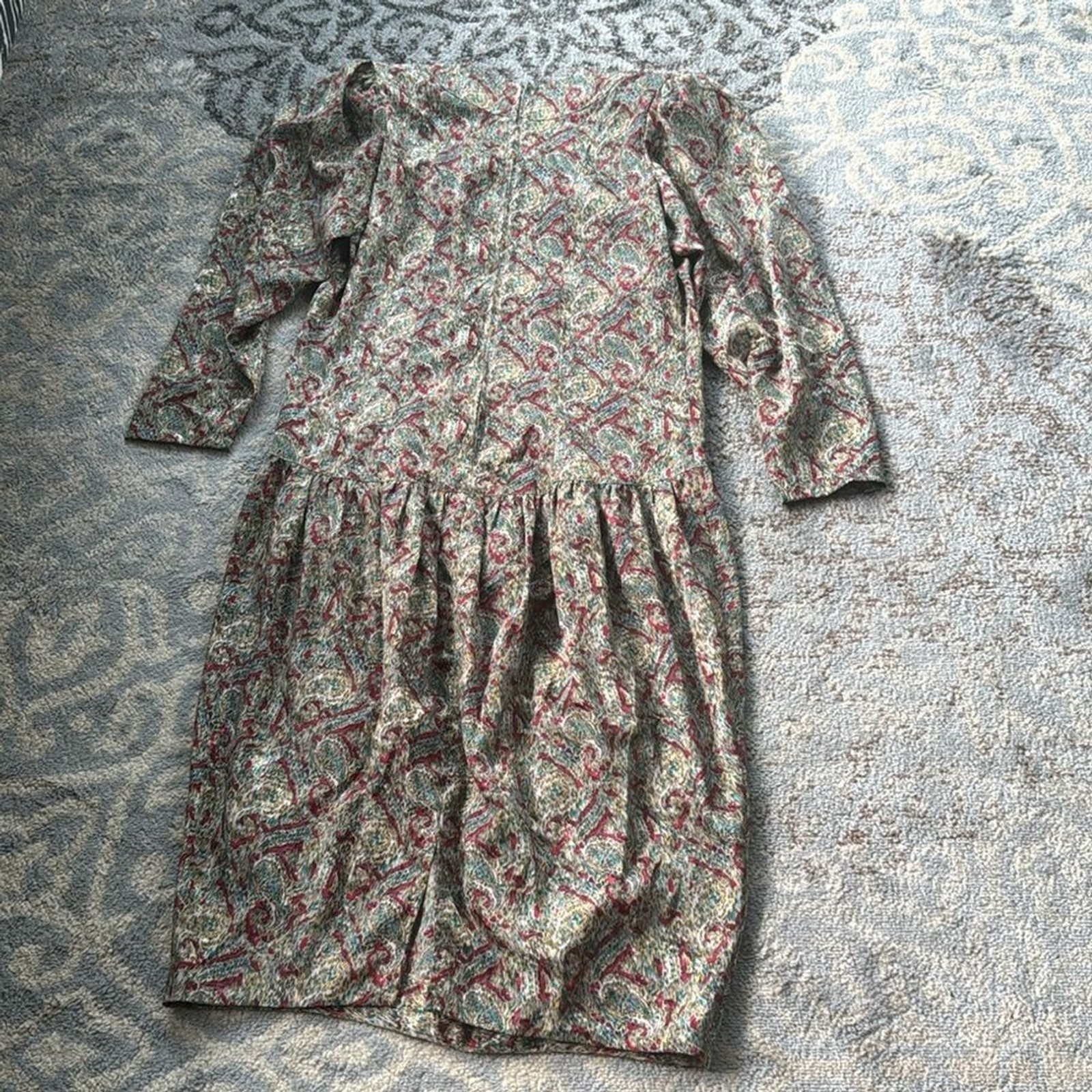 Vintage Germaine Astor Multicolor Long Seeve Midi Dress 16
