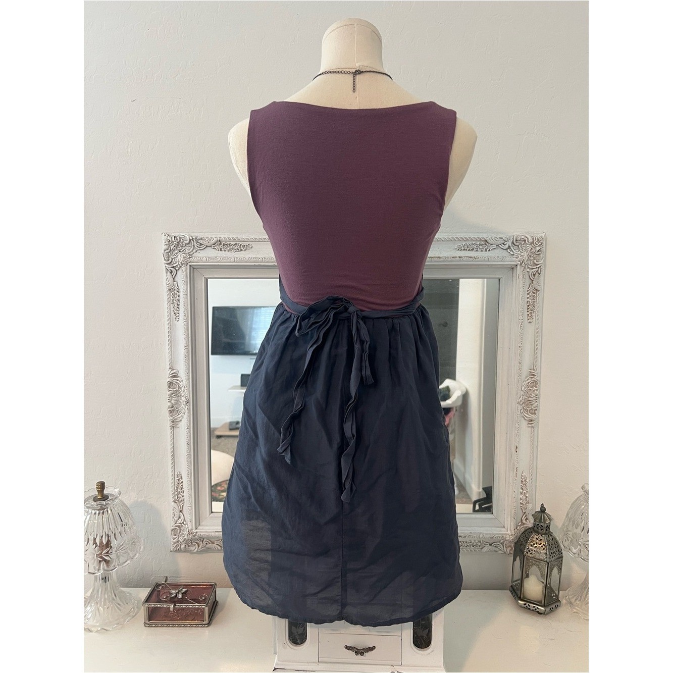 vintage y2k purple & navy mini babydoll dress with silver embellishments
