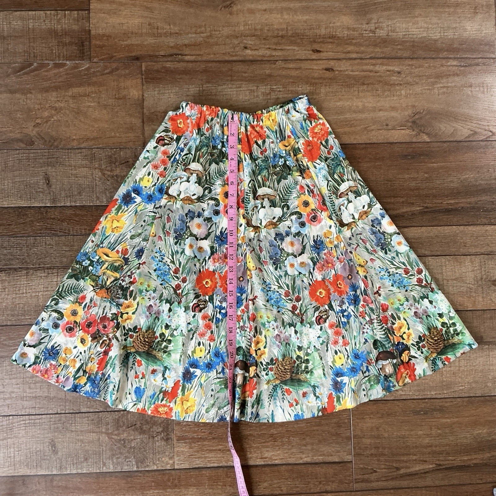 70s VTG Floral 2pc Set Blouse Skirt Size 14 Mushroom Butterfly Cottagecore #1D6