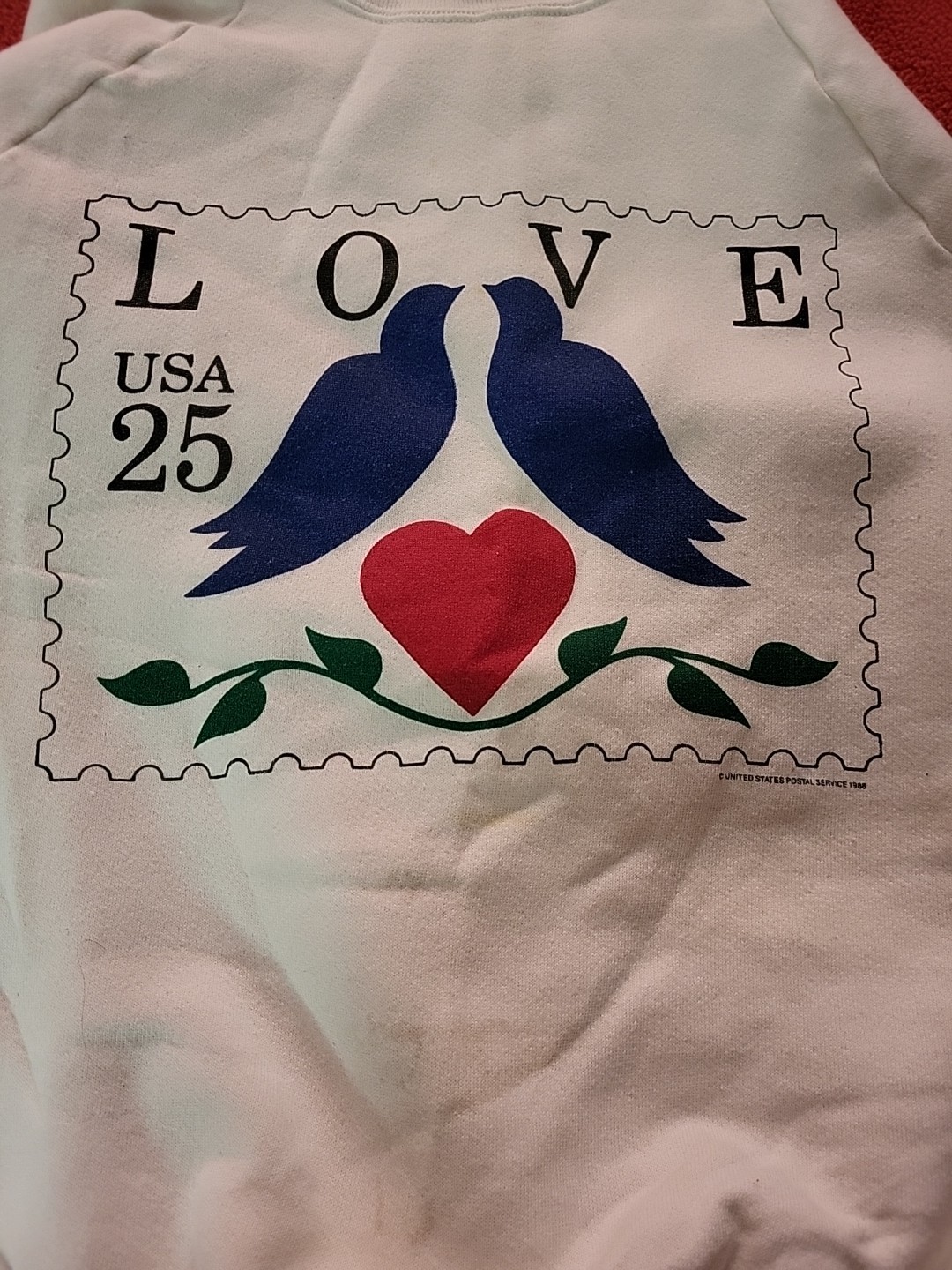 RARE vintage 80&rsquo;s LOVE U.S. postal service stamp sweatshirt