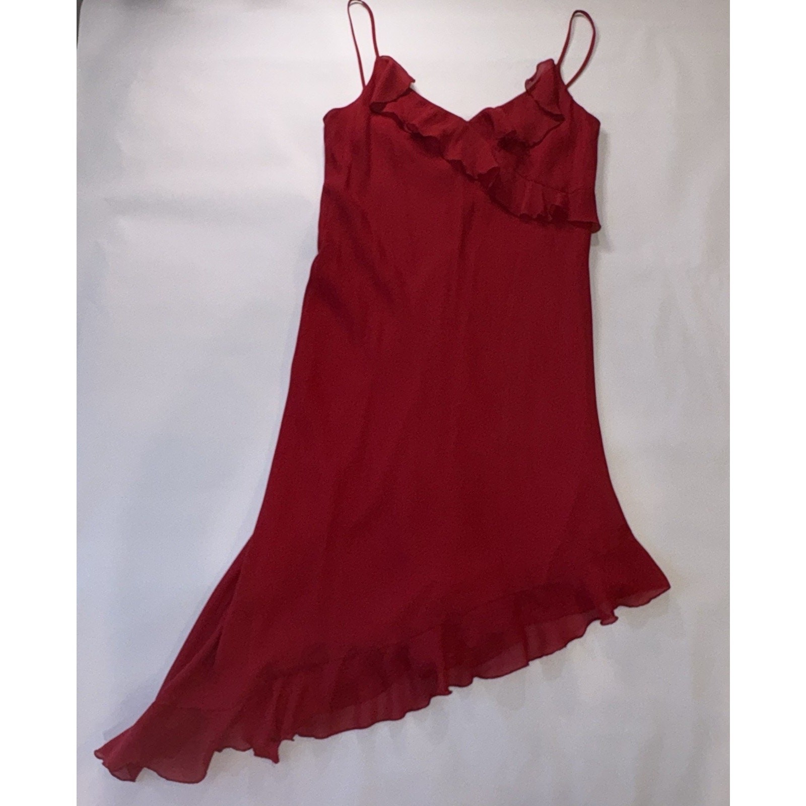 Vtg 90s Y2K City Triangles Red Asymmetrical Ruffle Dress Whimsigoth Fairy 11