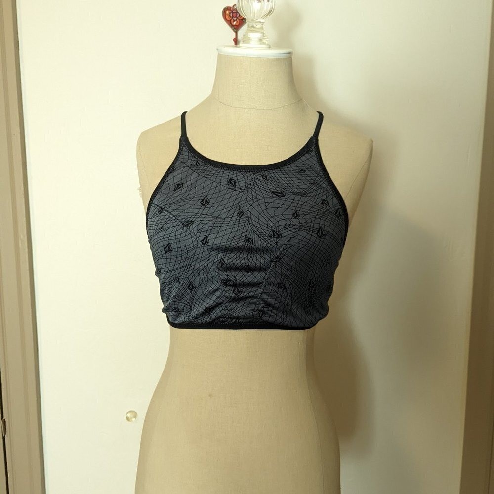 Volcom Halter Simply Solid High Neck Reversible Bikini Top Black Grey Size S/M