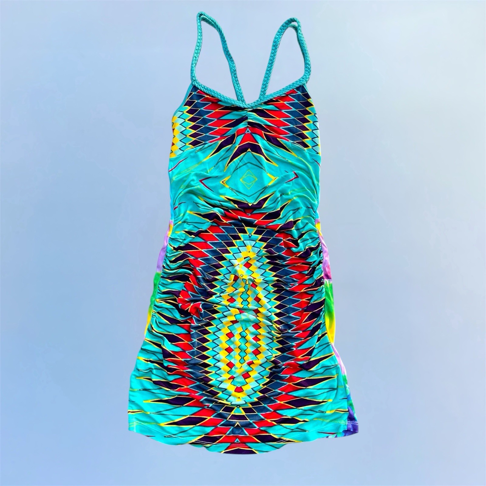 Vintage Custo Barcelona Mini Dress Multicolor Tie Dye Aztec Print