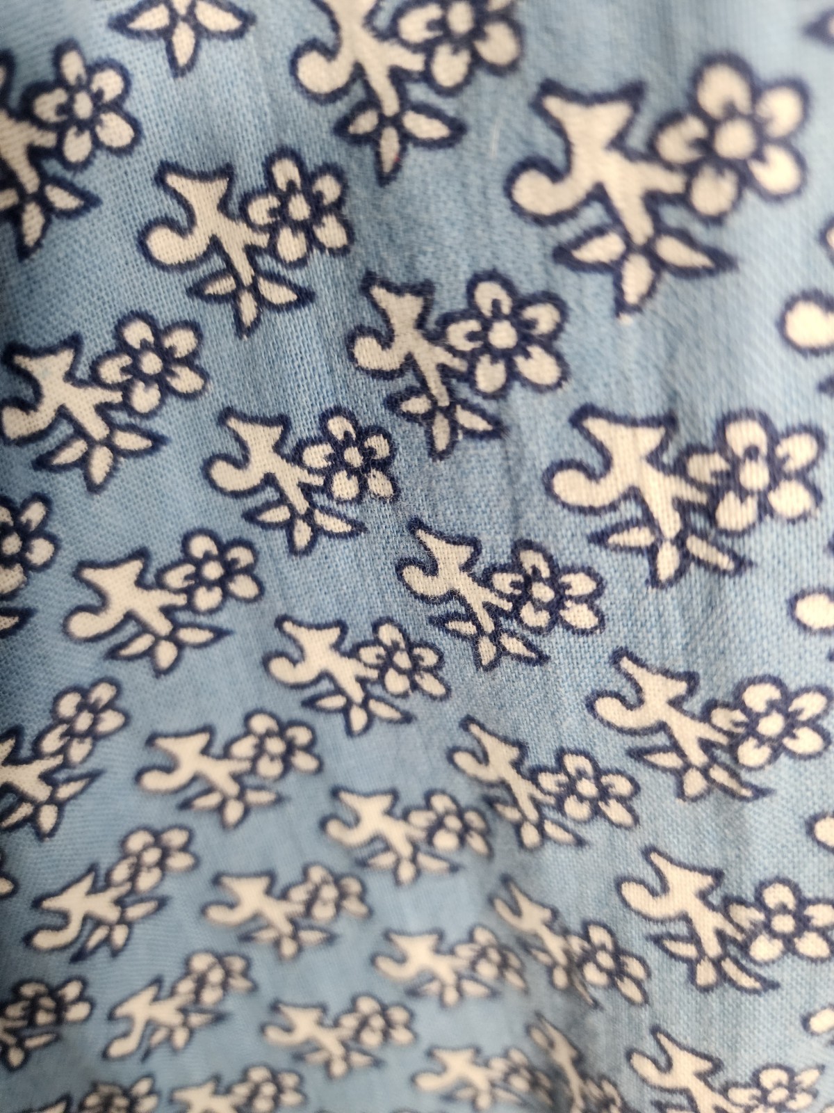 1970s Ramona Rull Floral Print Vintage Cotton Long Sleeve Dress in Blue Size L