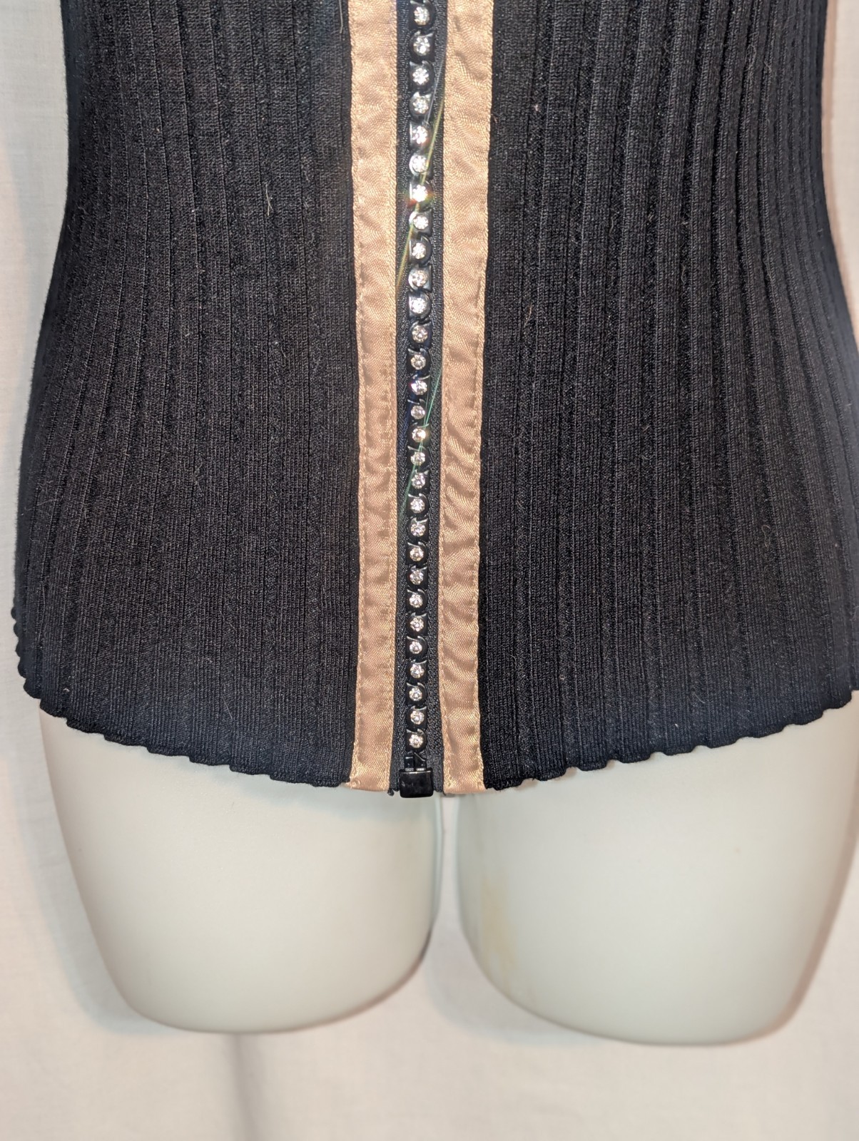 Vintage Belldini Top With Rhinestone Bedazzled Zipper and Silk Collar