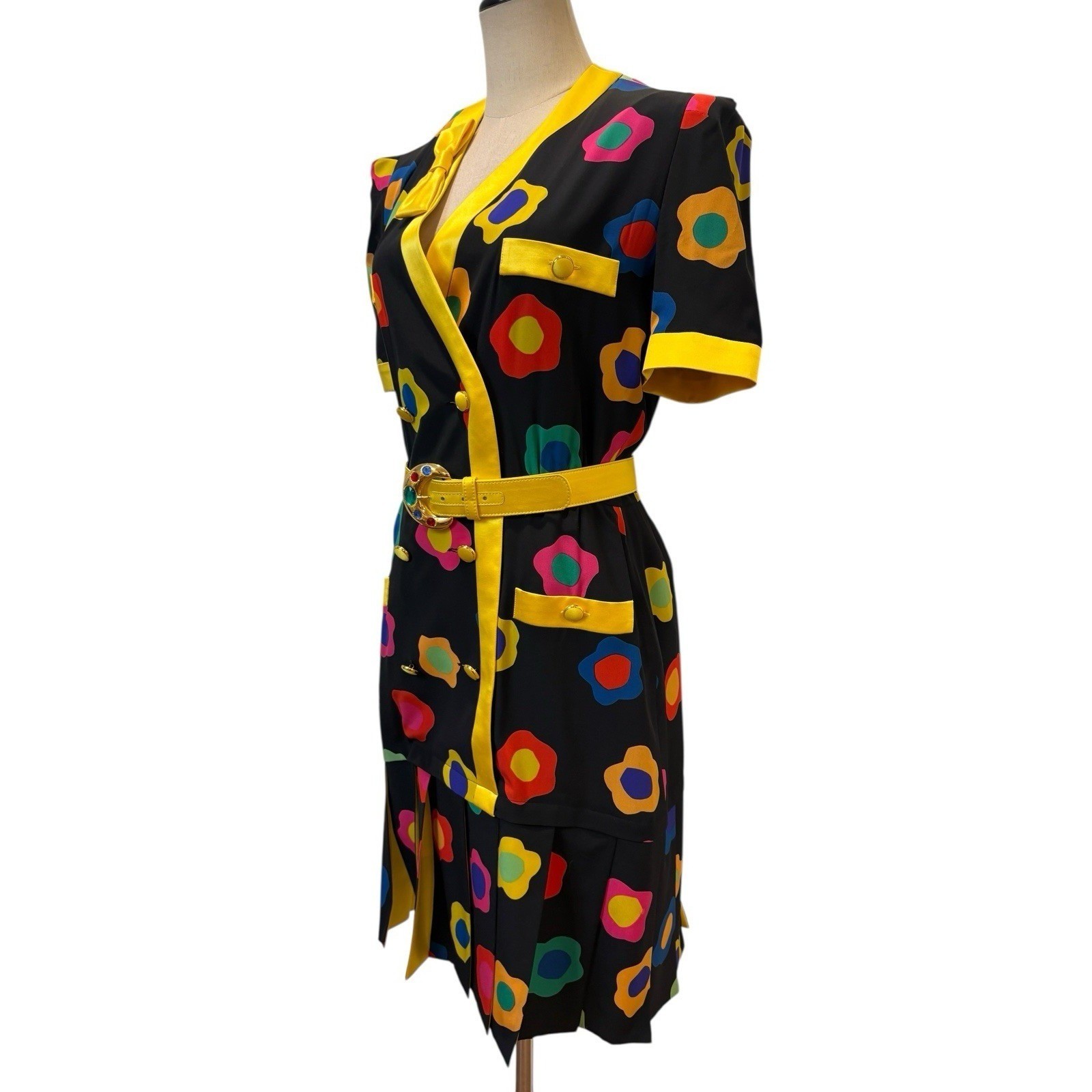 VTG Escada Margaretha Ley Silk Novelty Print Dress Jewel Belt Sz 40 Pop Art Mod