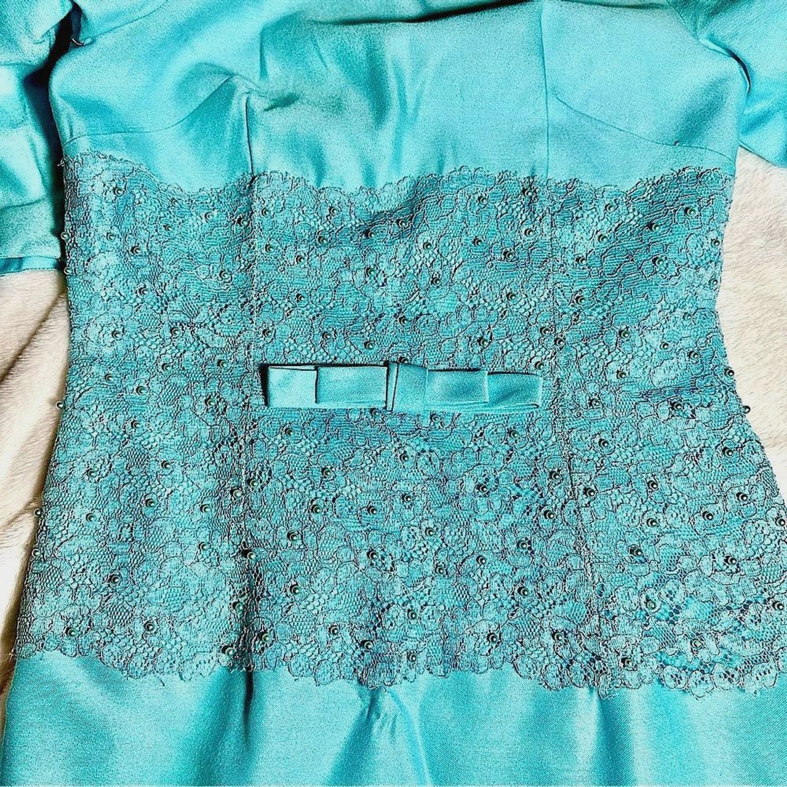 Vtg 1960s Alfred Werber High End Designer Cocktail Dress Beaded Lace Wiggle M