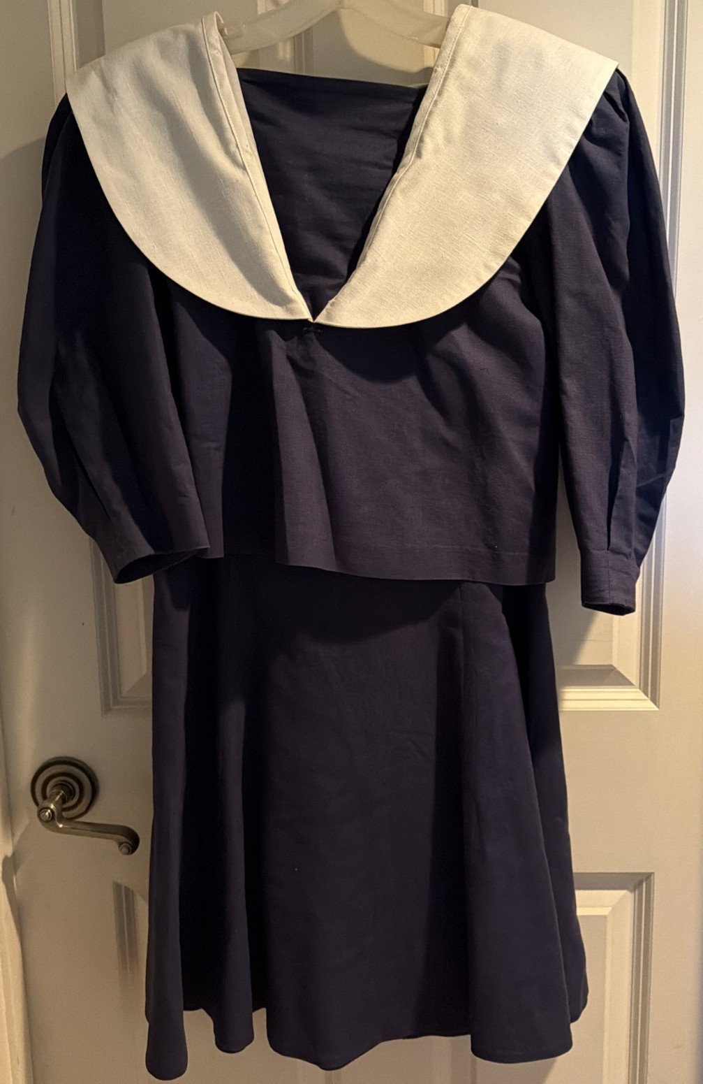 Vtg 80s JOANIE CHAR Linen Bland Nautical 2 Piece Skirt Suit Set Navy White Sz 6
