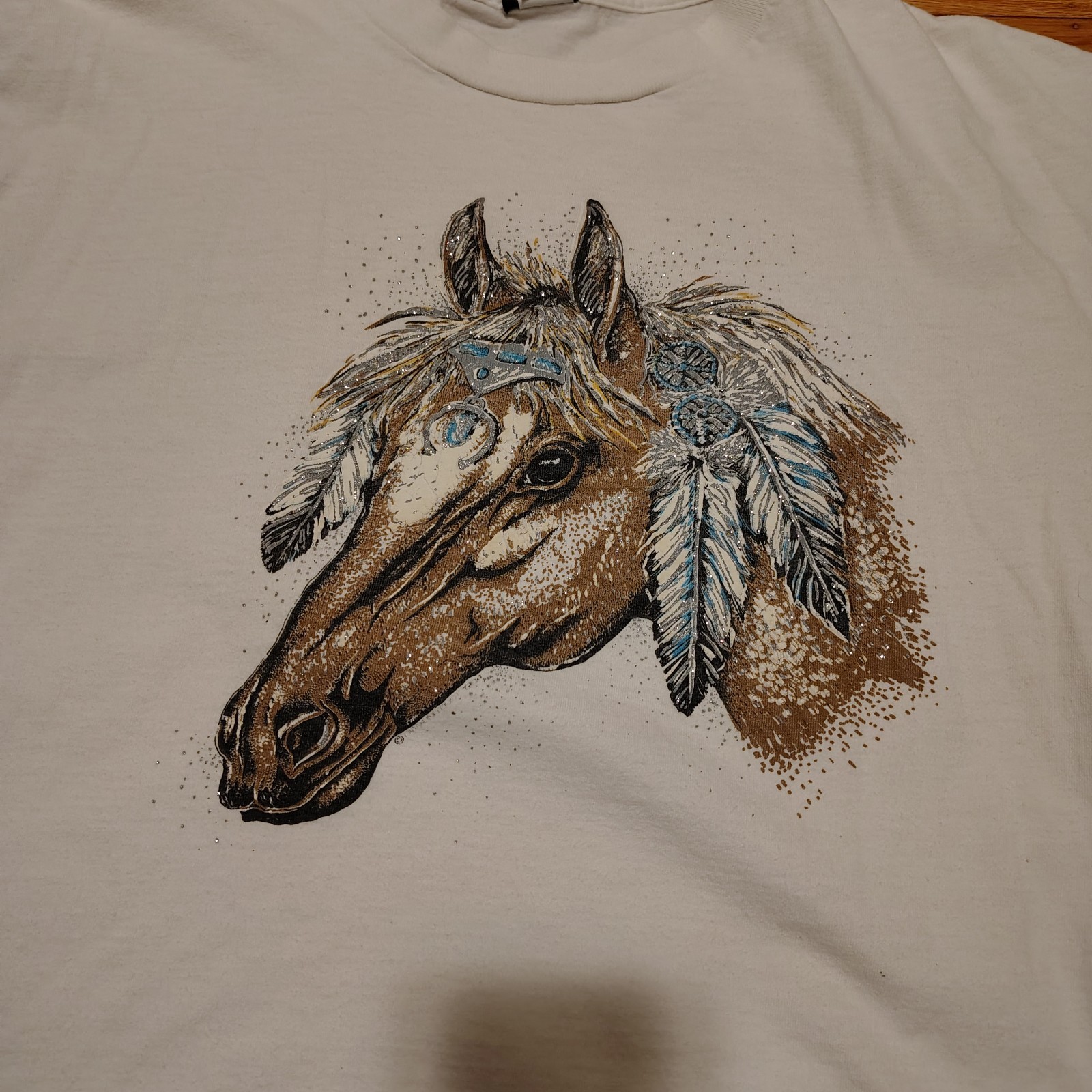 Vintage Diamond Dust Tribal Horse Head T-Shirt Sz Large Single Stitch Equestrian