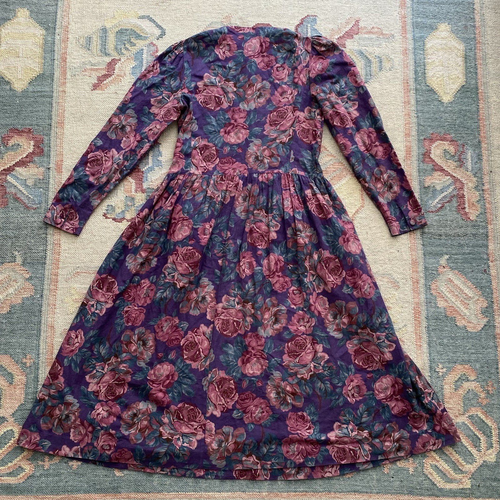 Vintage Laura Ashley Dress Floral Size 10 Wool Cotton Blend Long Sleeve Modest