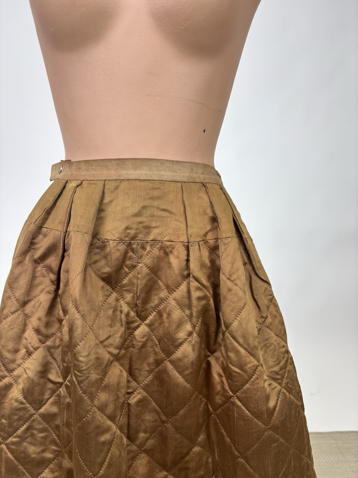 Antique 1890s Victorian Copper Brown Silk Quilted Winter Skirt Pioneerwear AS IS