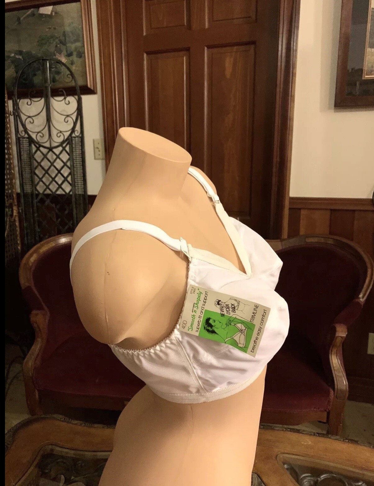 Vintage Bra Spandex Support Nylon Smooth Lycra White Adjustable 1970s NEW 40D