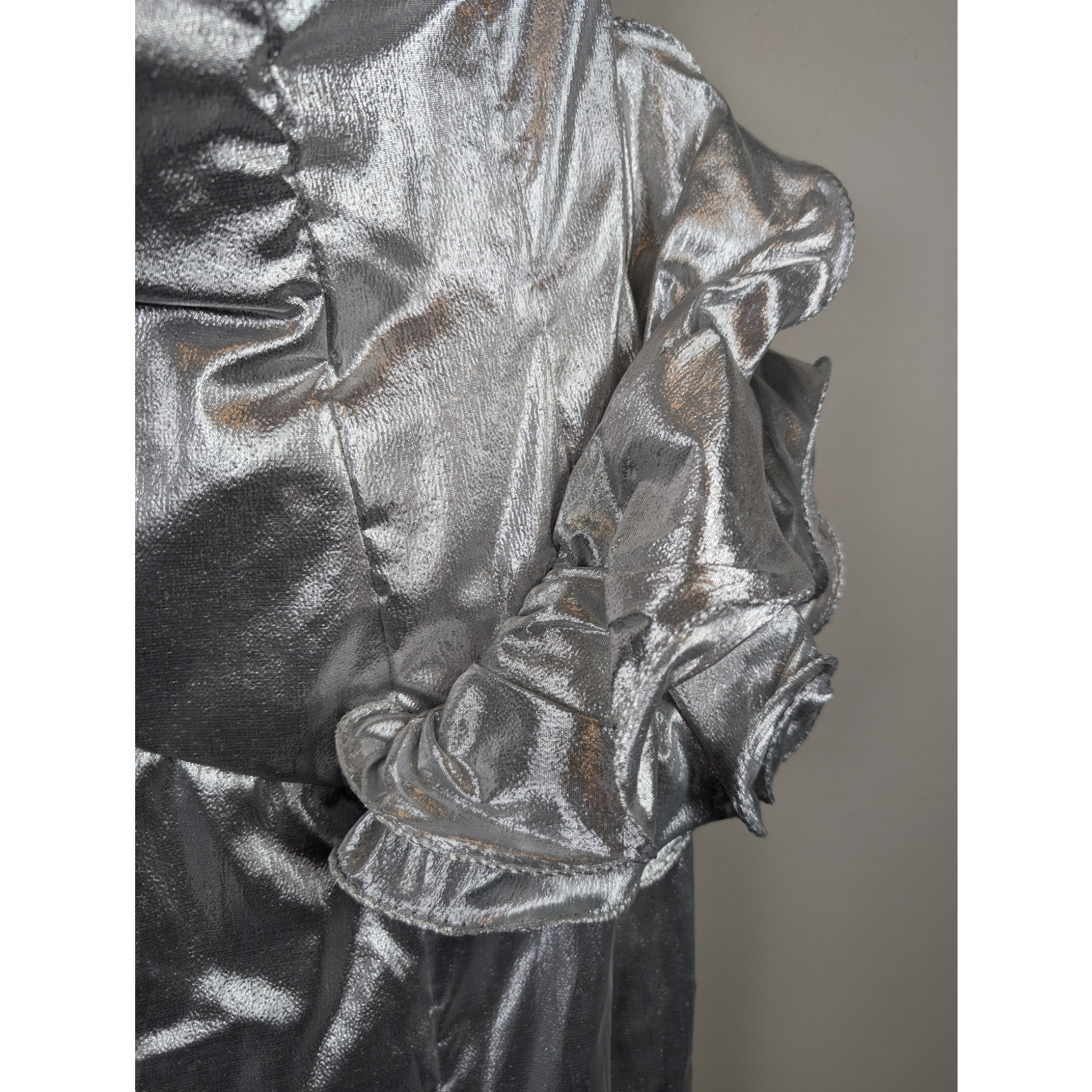 NWT Vtg Mike Benet Formals Ruffle One Shoulder Column Dress Metallic Silver 10