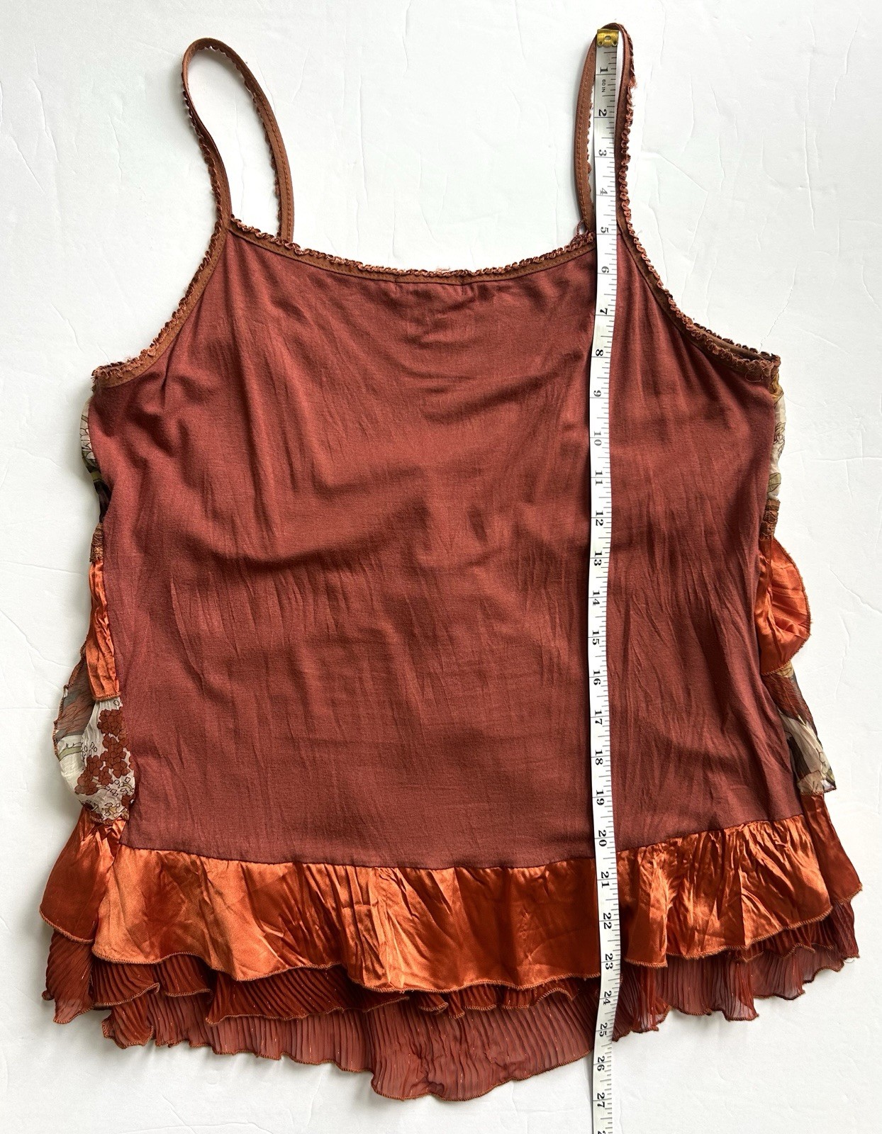 VTG Y2K Tiered Layer Floral Sequin Cami Tank Silk Blend Fairy Goblin Whimsy LARG