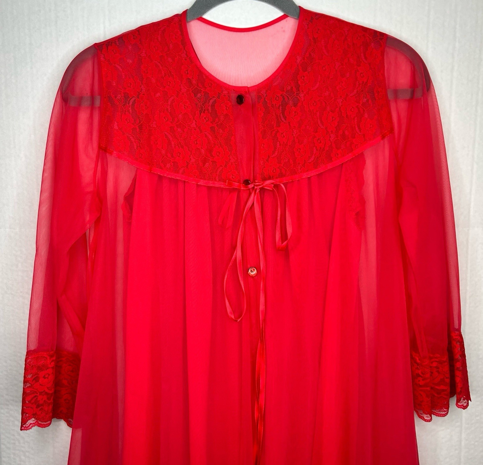 VTG Peignoir Set Pinehurst Red Sheer Long Nightgown with Sheer Robe Size Small