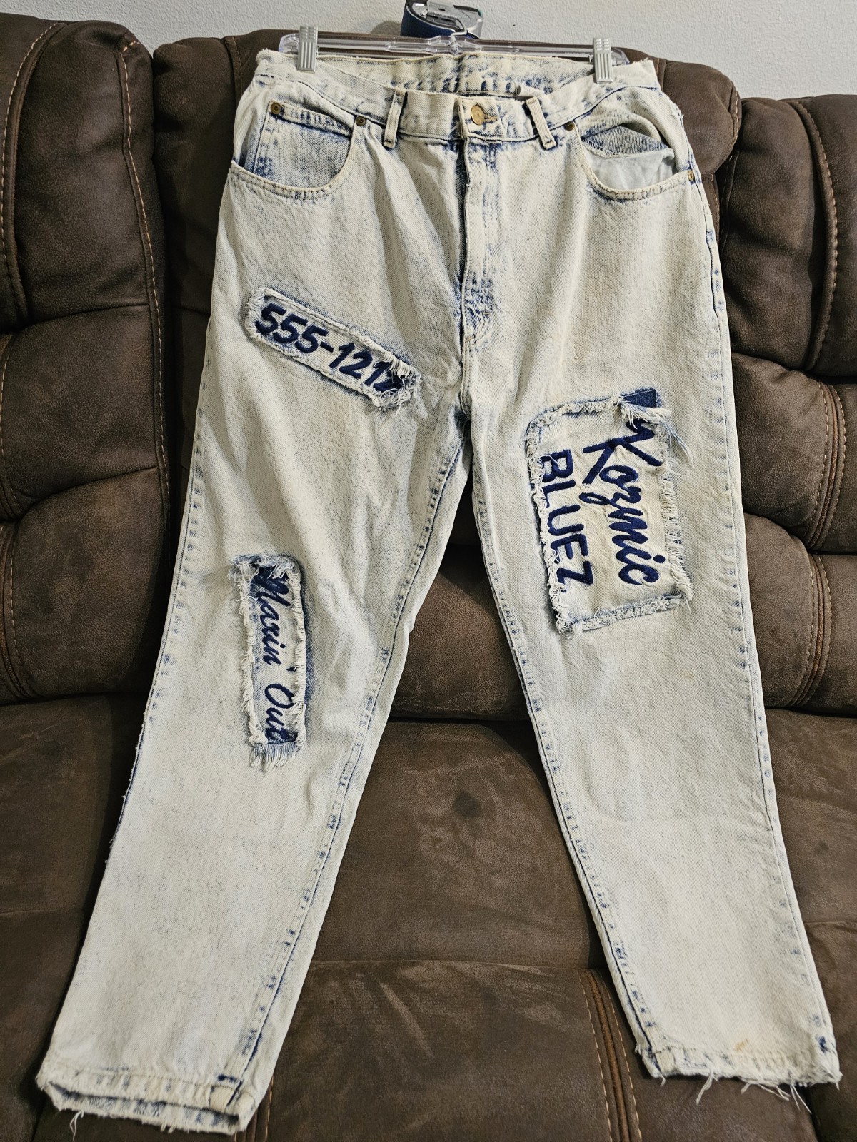 Vintage Kozmic Bluez Distressed Patchwork Jeans 36/32 USA Read Description!!