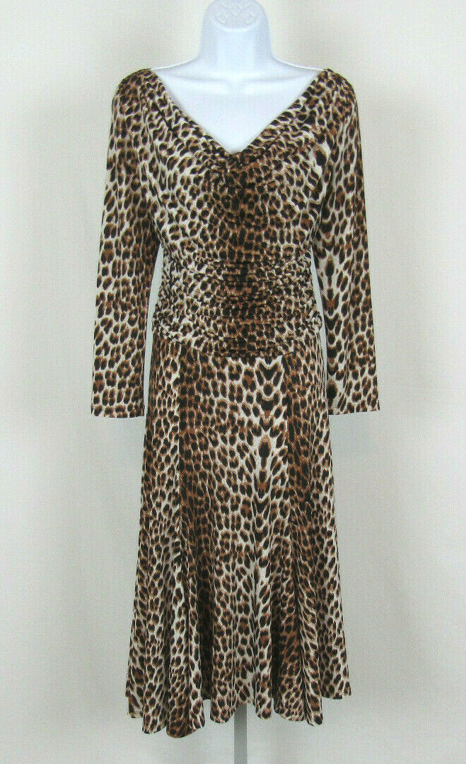 VTG 1980s 90s SHARON MAX LEOPARD PRINT POLY LYCRA STRETCH DRESS DRAPING