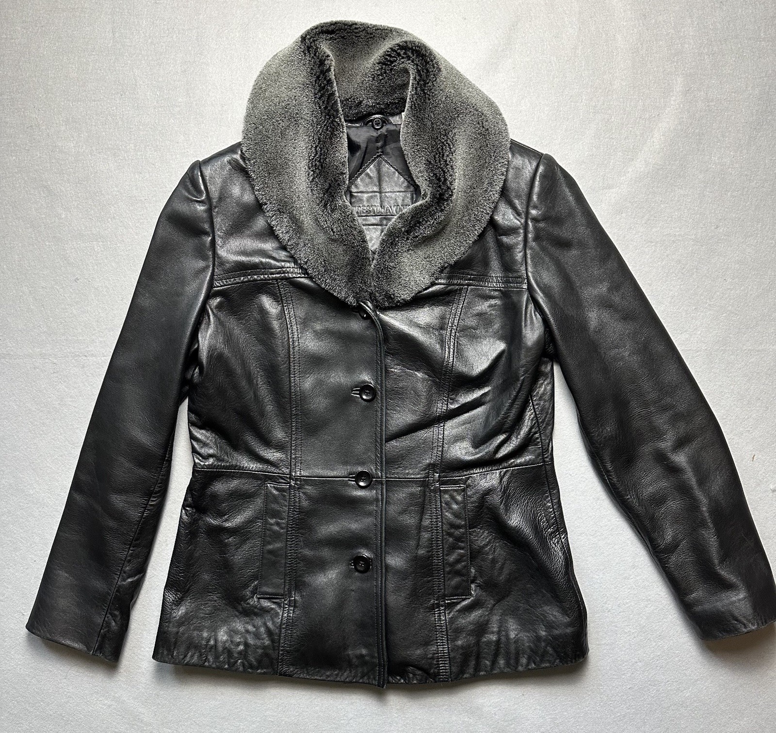 Y2K Preston & York Leather Jacket Detachable Fox Fur Collar Sz M Coat Lambskin