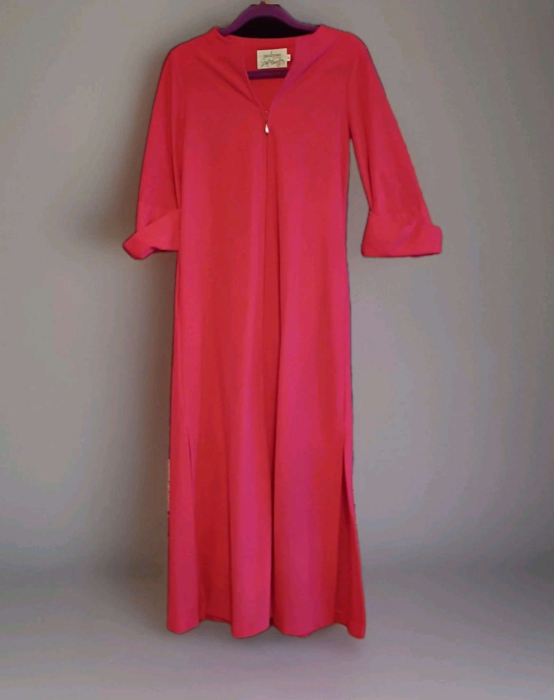 Vtg Elegant David Brown California LONG Red Soft House Dress Gown Robe Petite S