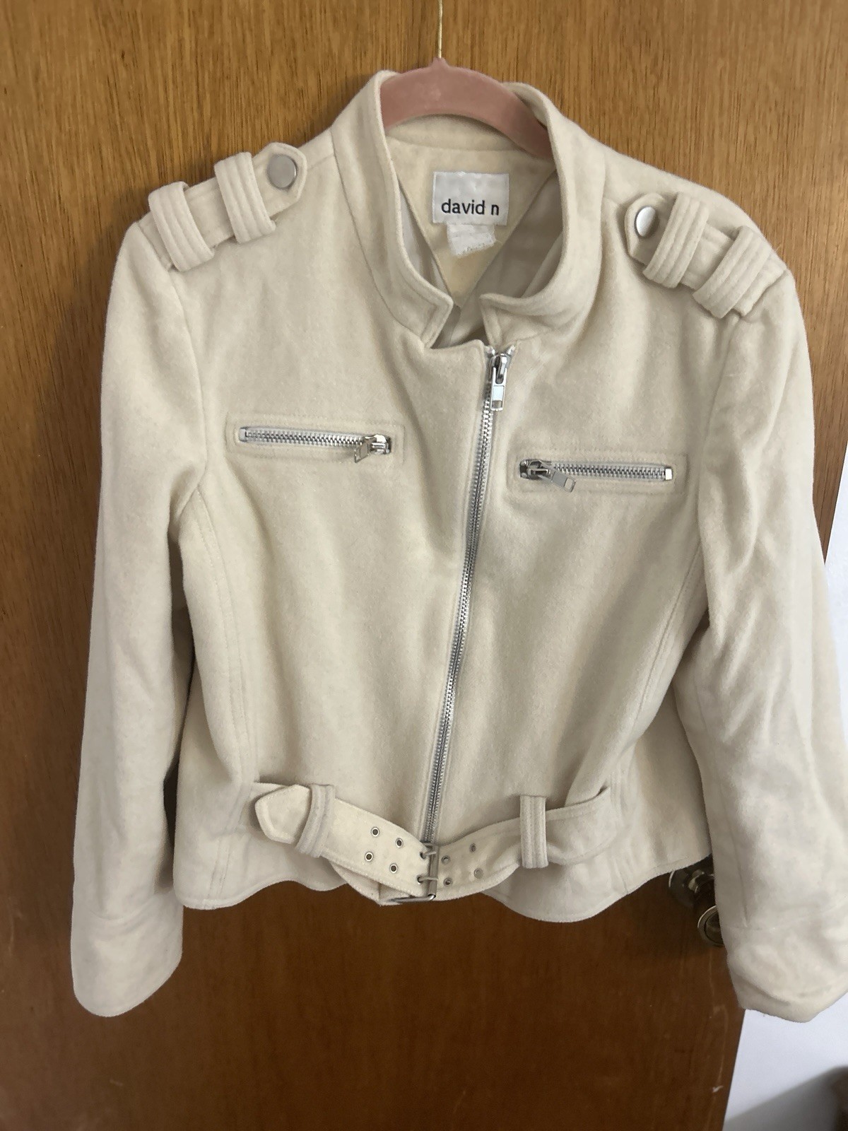 Vintage David N Moto Style Jacket wool Cashmere cream zip-up Romania Italy 80s