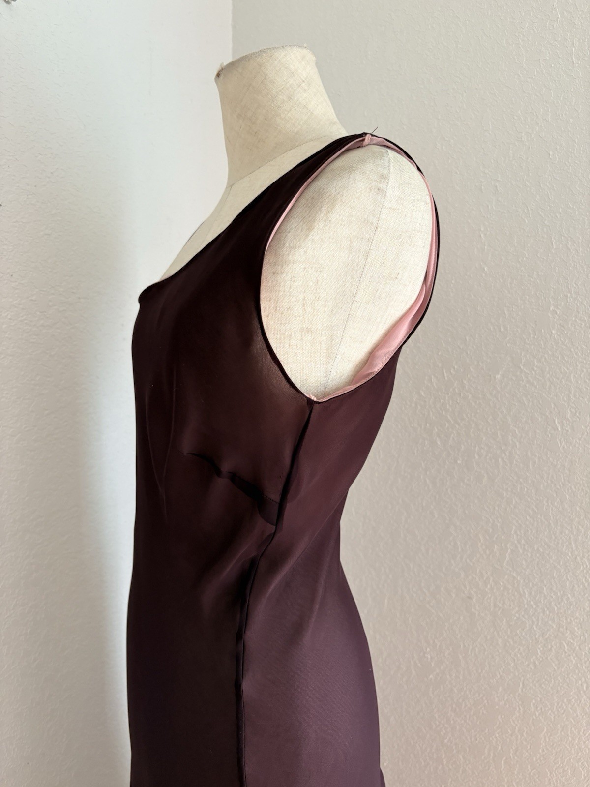 VINTAGE Y2K Forever 21 sheer Flutter Maxi Asymmetrical Hem Dress Plum Pink M
