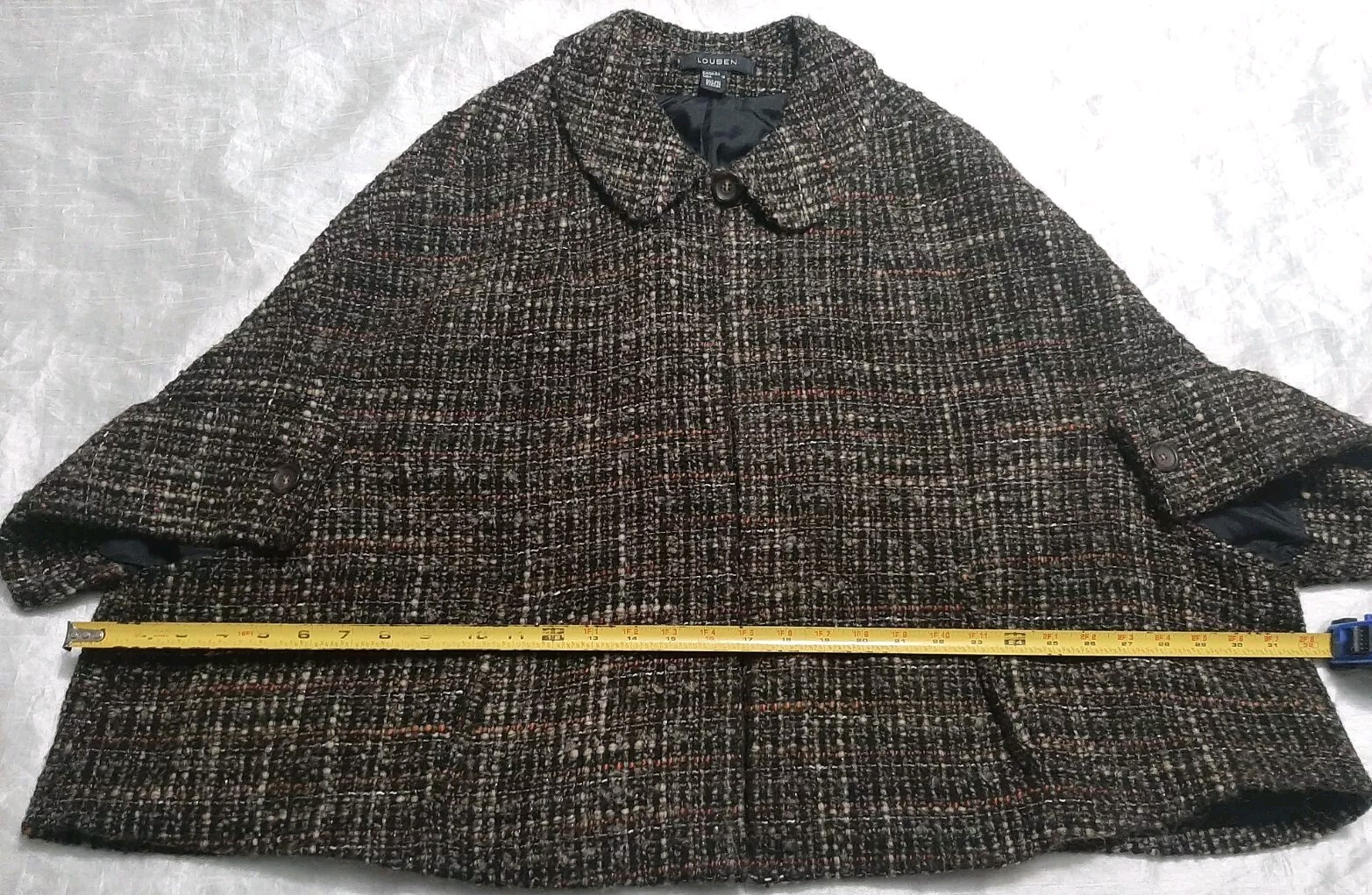 VTG Louben Sz10 Tweed Boucle Wool Blend Cape Blazer Metallic Thread Earthtones