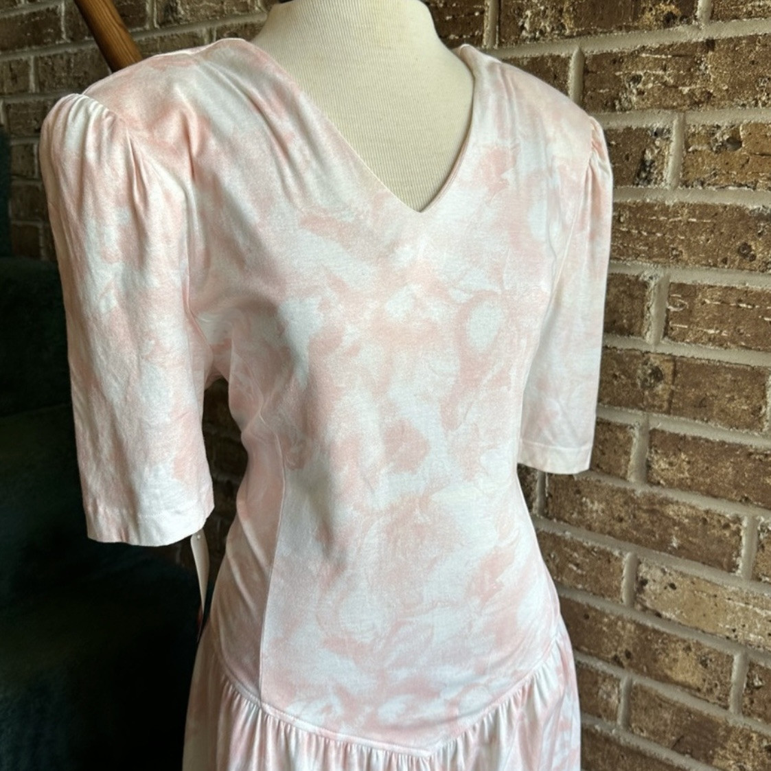 VTG 80s Retro Marble Pink Tiedye Basque Waist Dress