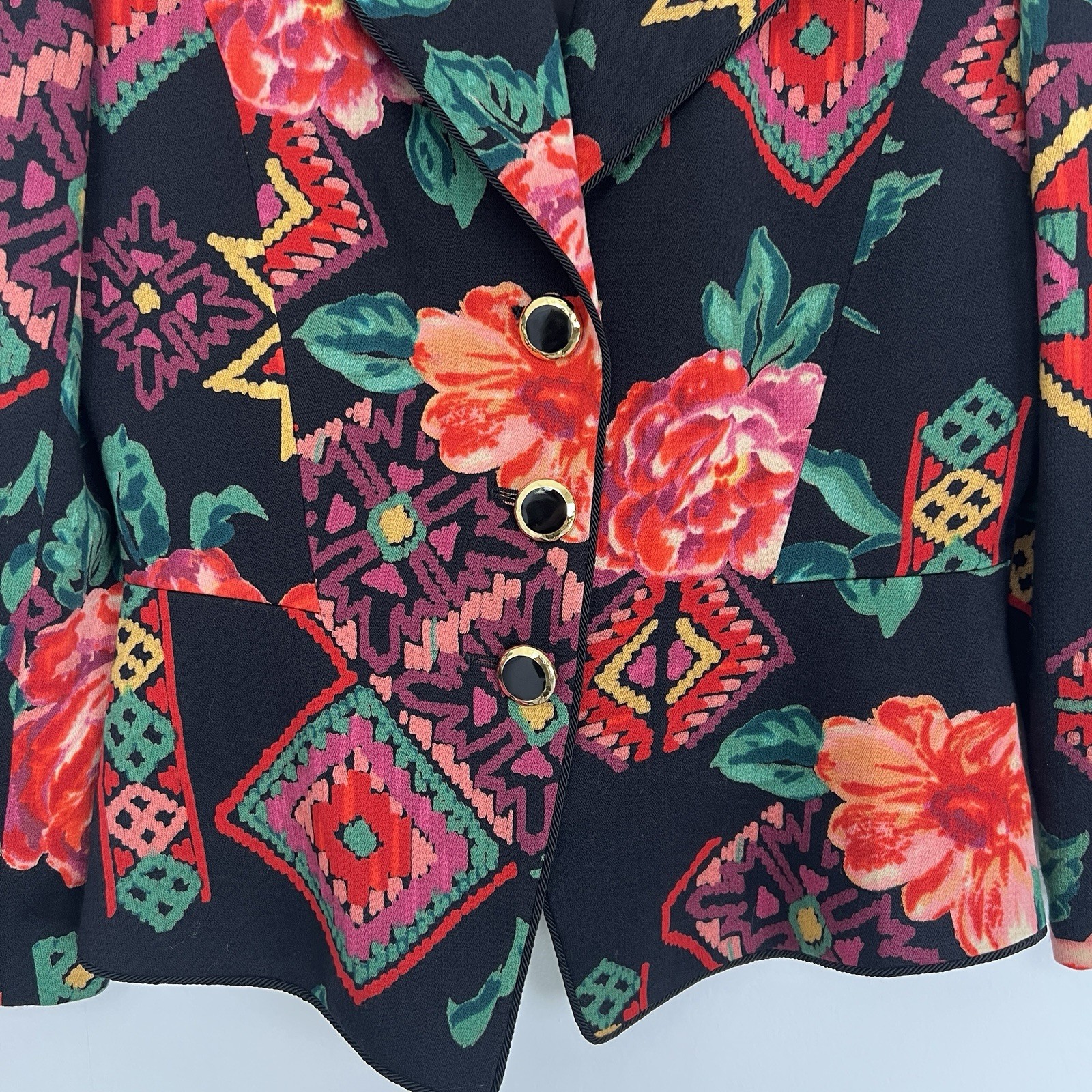 Vintage Emanuel Ungaro Solo Donna Paris Wool Floral Blazer Jacket Size 8 Italy