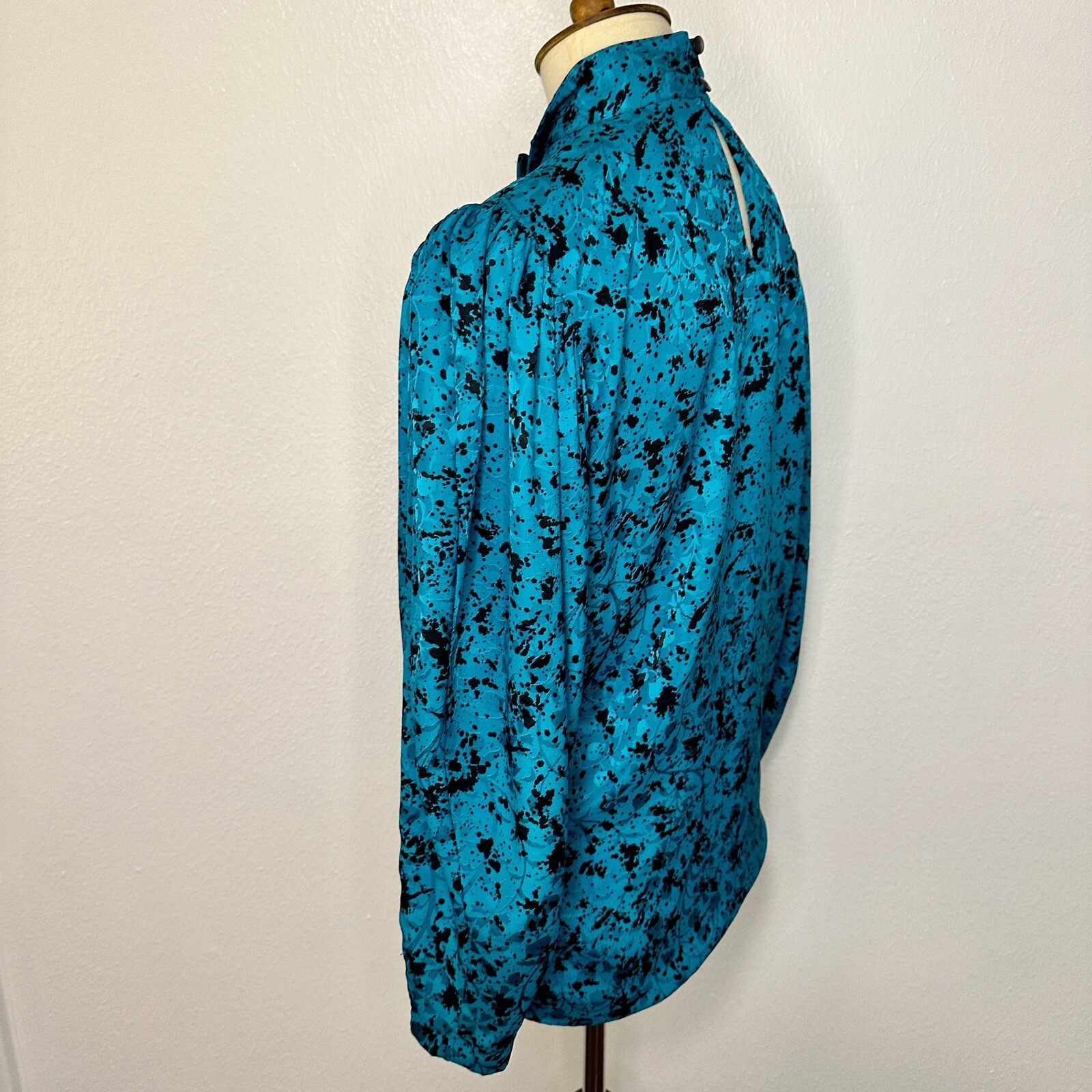 80s Blouse Teal and Black Abstract by Tess