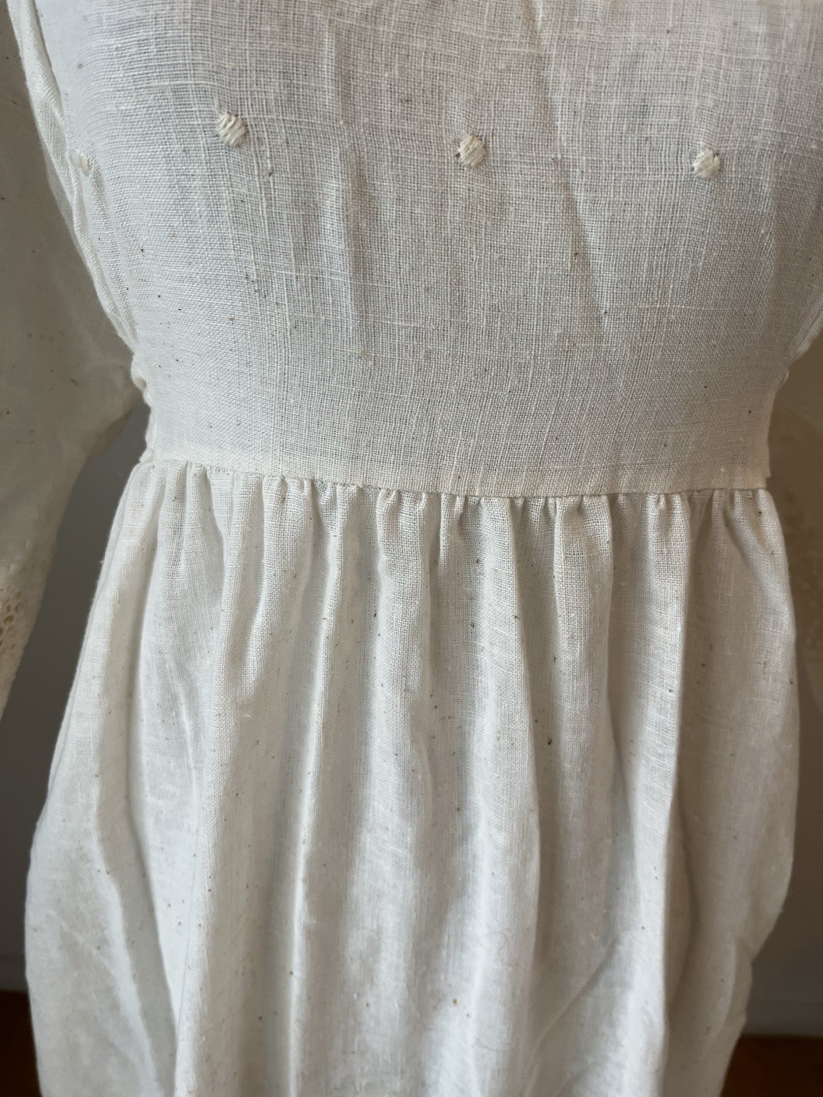 Vintage 70s Kaftan Dress Eyelet Cotton Blend Size L Gauzy Goddess Prairie USA