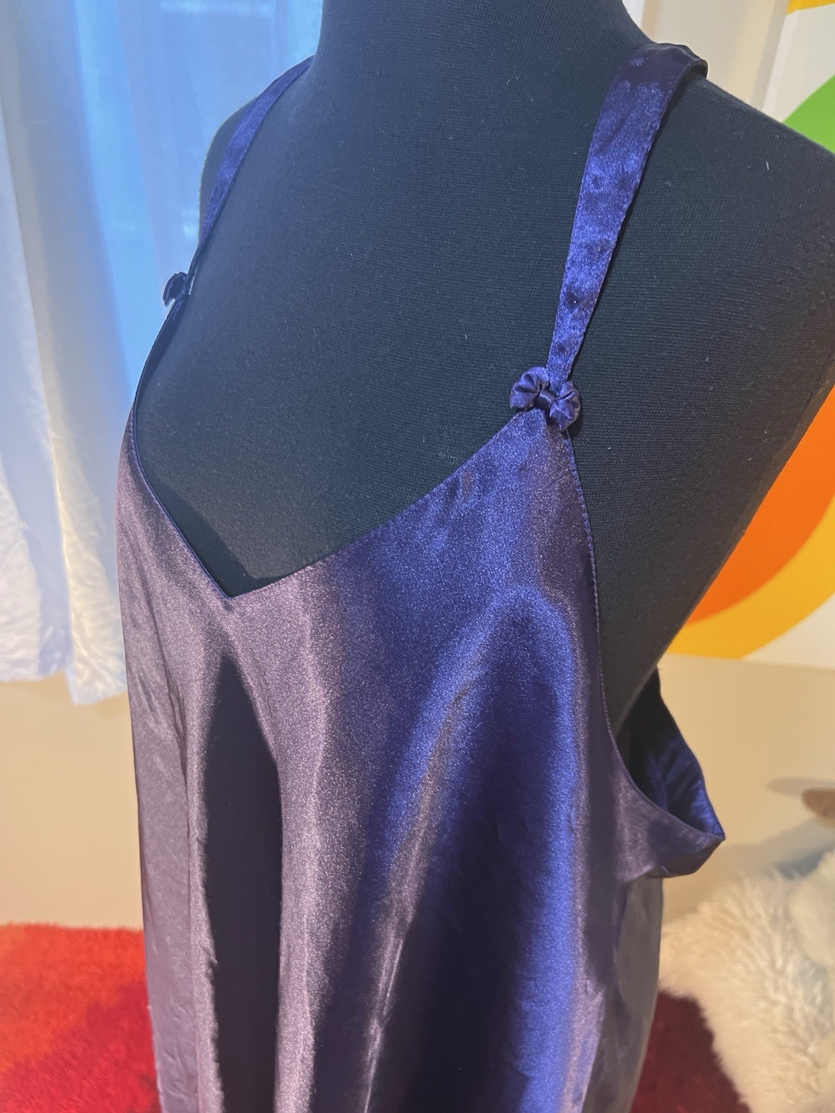 Vintage SATIN CHEMISE Delicate Treasures 3XL Slip Dress Lingerie Nightie Purple