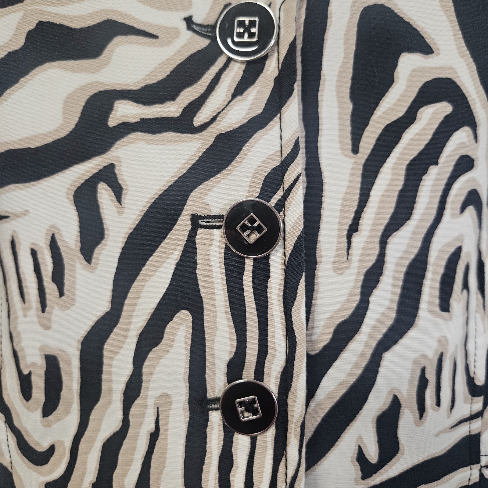 Rafaella Tan/black Zebra Print Button Down Jacket Women&rsquo;s Size M Preppy Art
