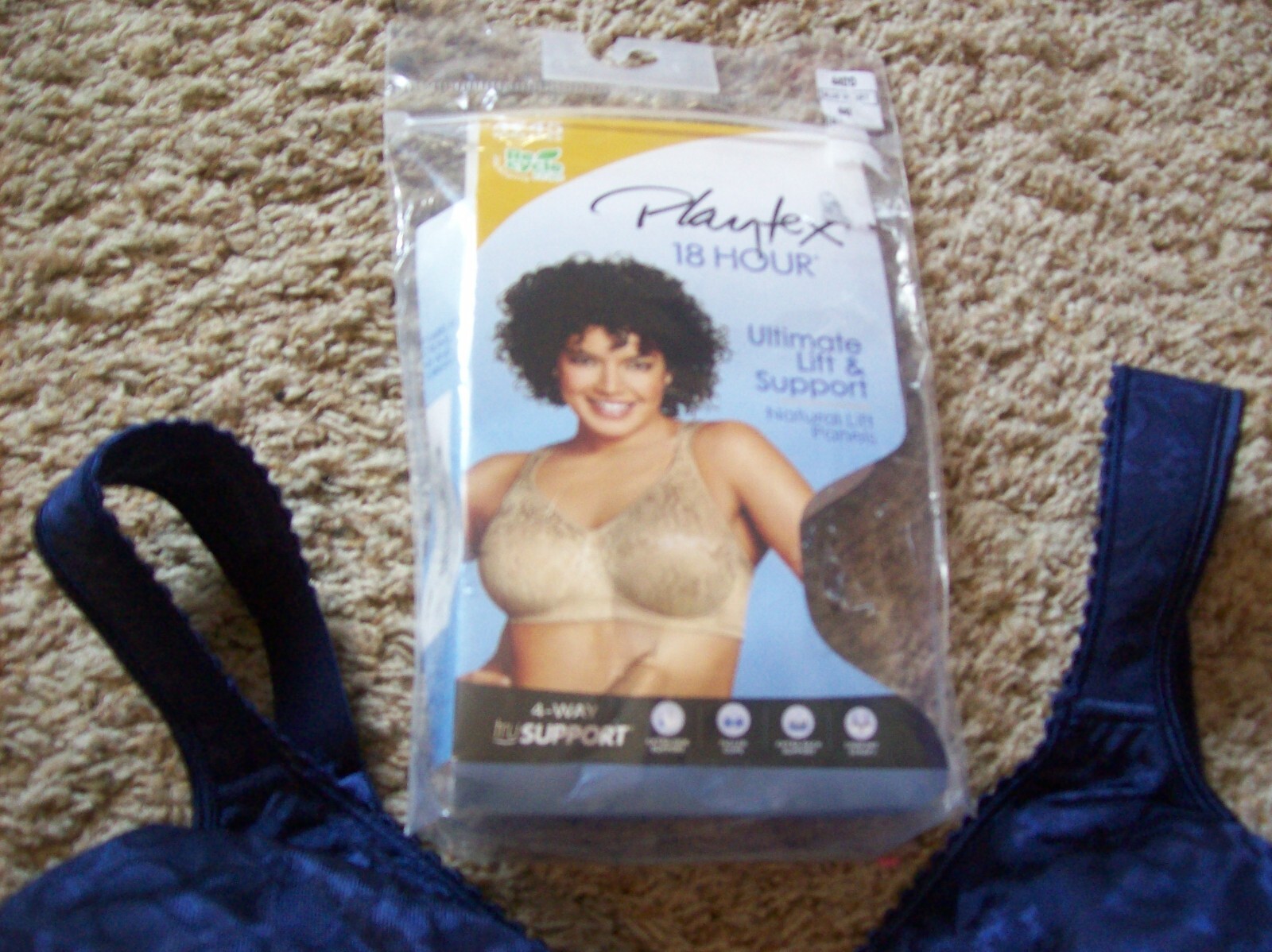 NWT Playtex 18 Hour Plus Size Navy High Sheen Brocade Bra Lingerie 44DD #4745