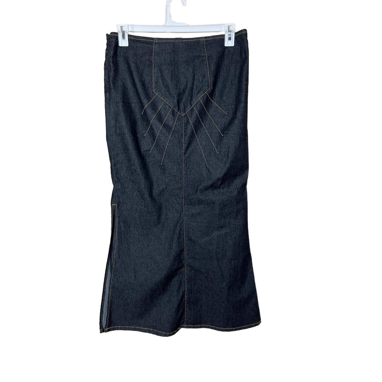 Bisou Bisou Dark Wash Contrast Stitching Maxi Length Denim Skirt Size 12