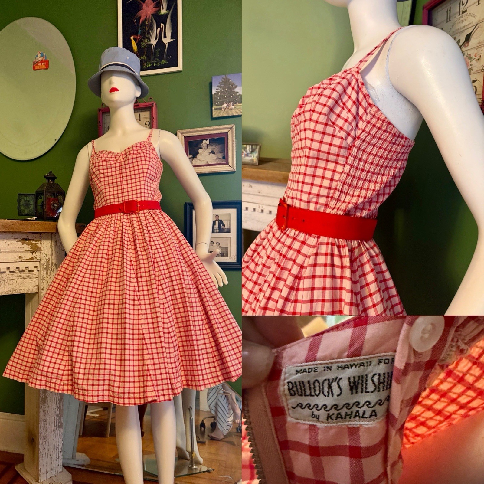 Kahala Bullocks W. Hawaii Plaid 50’s Rockabilly Picnic Pinup XL SunDress w Tulle