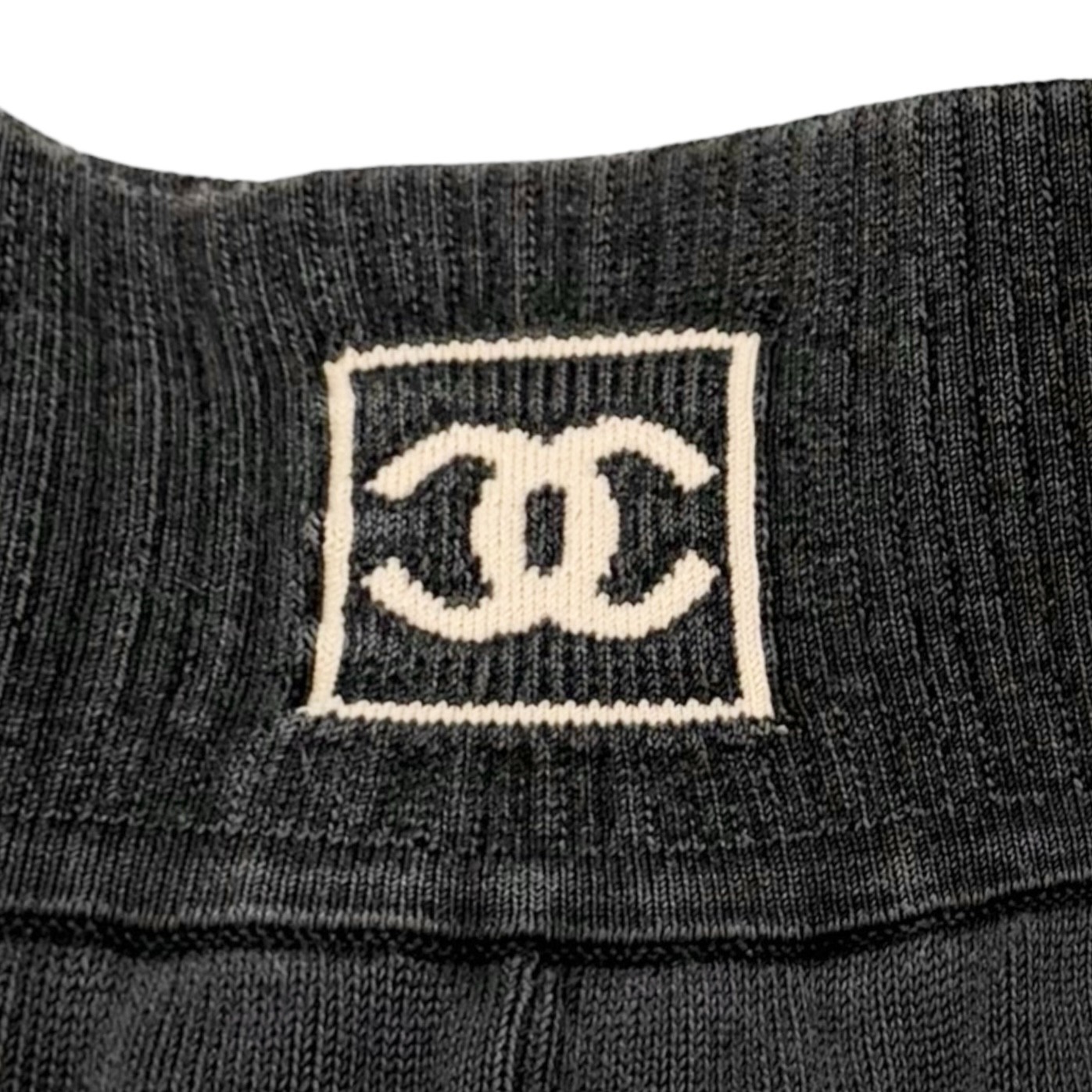 CHANEL Sport Vintage 03A CC Logo Wide Sweat Pants #42 Gray White Cotton 902069