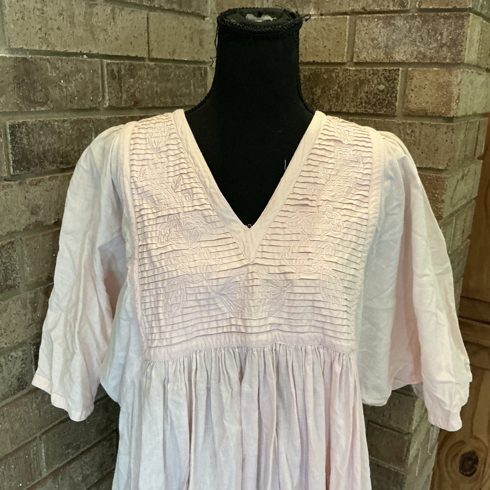 VINTAGE Hasting & Smith Pink Cotton Maxi Nightgown Dress Wmns Size L India #30E8
