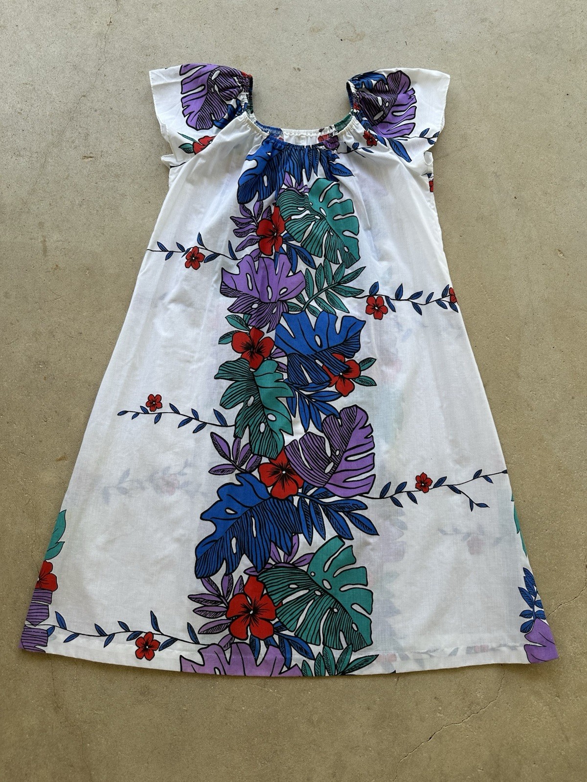 1980s Hilo Hattie Hawaiian Dress Monstera Floral Mumu Tropical Resort L 90s VTG