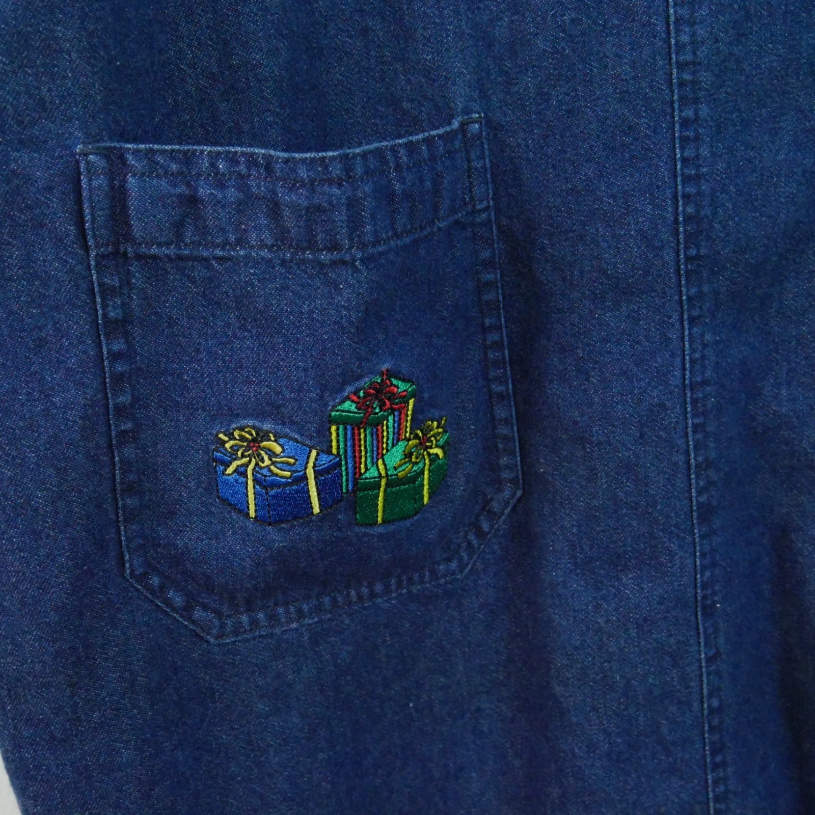 Vintage Petite Medium Embroidered Christmas Dress Pinafore Chambray Jumper Y2K