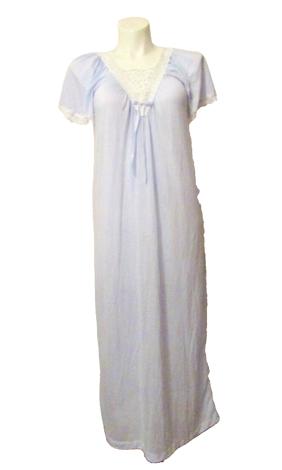 Sears Famous Bodies Soft Blue Poly Lace Trim Full Length Nightgown M USA made