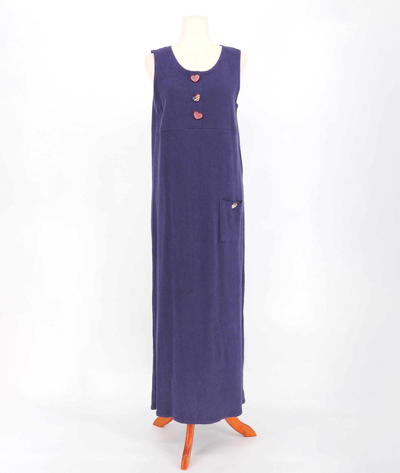 Vintage Purple Terry Cloth Sleeveless Maxi Dress Patriotic Heart Buttons Size M
