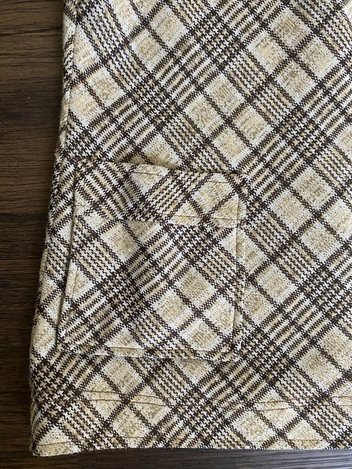 Vintage 1960s 1970s Plaid Women Shirt Pockets Bell Sleeves Mod Brown Tone tunic