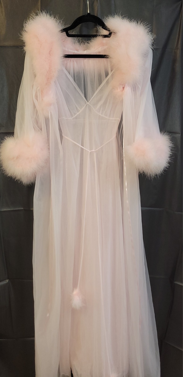 Vtg InTime 2 Layers Sheer Chiffon Lingerie gown Peignoir Robe S Pink Movie Star