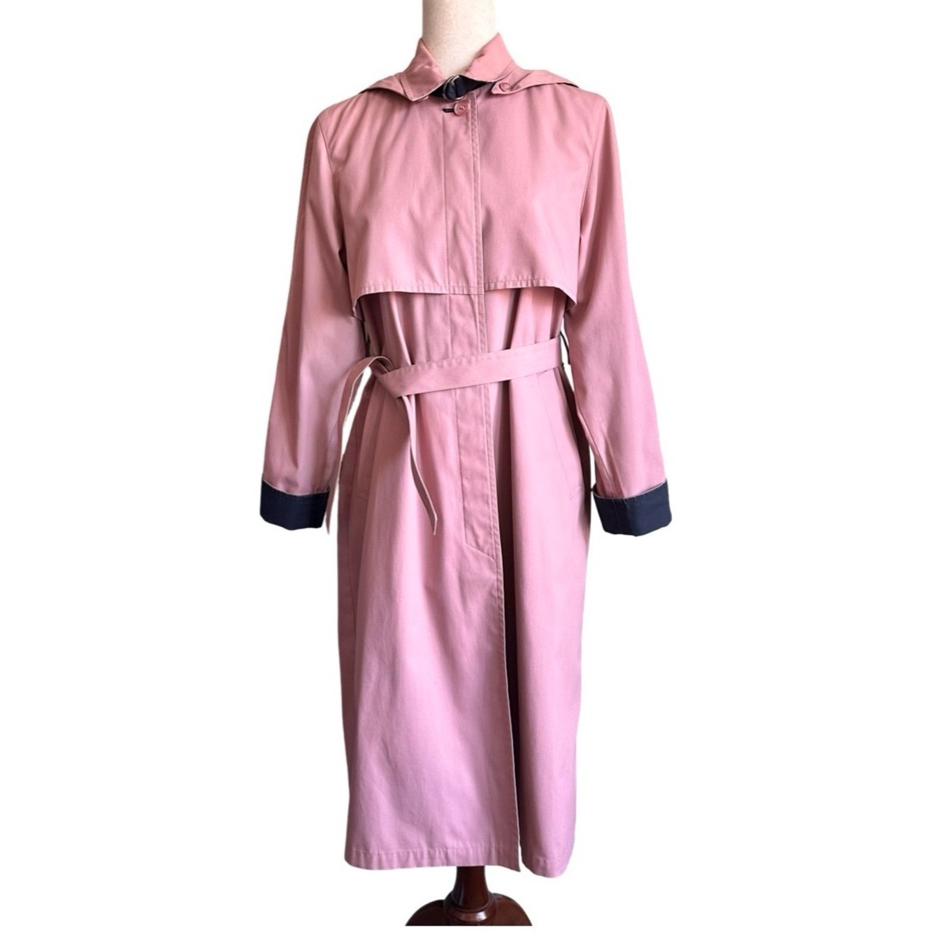 Vintage London Fog Blush Pink Navy Trench Coat Women&rsquo;s 4P EUC Classic Preppy