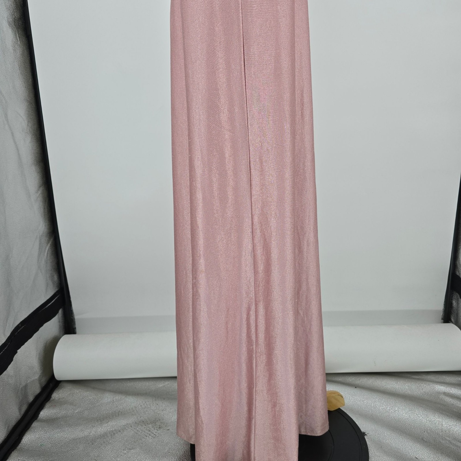 Vintage 1970s Shimmery Rose Gold Crisscross Strap Disco Maxi Dress (XXS) *Flaws